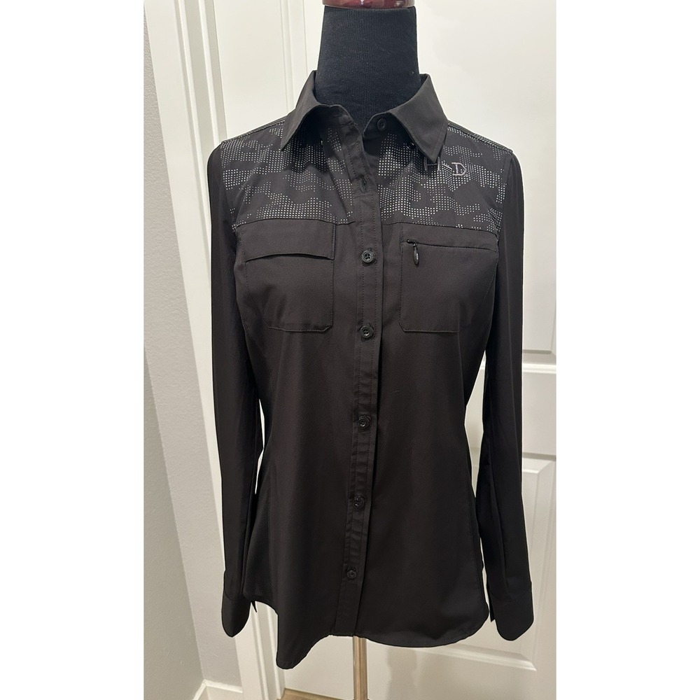 Harley Davidson Performance Shirt Women's Black Camo Reflective Button Up SZ XS